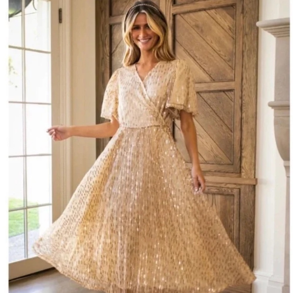NWT IVY City Co Goldie Sequin Dress - Gold XS